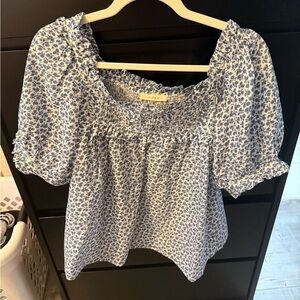 Doen Blue and White Floral Top